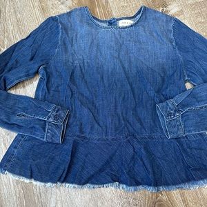 Cloth & Stone Denim Peplum Top with Frayed Hem